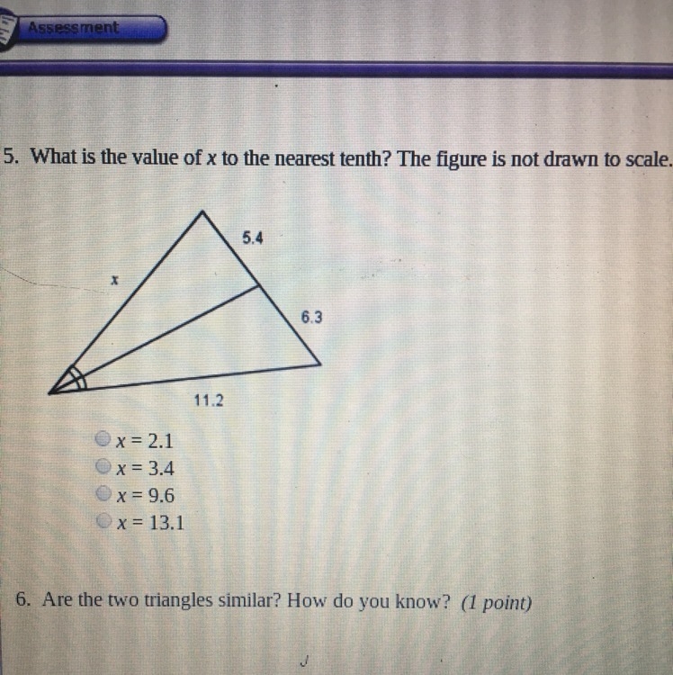 What is the value of x to the nearest tenth? The figure is not drawn to scale. (Also-example-1