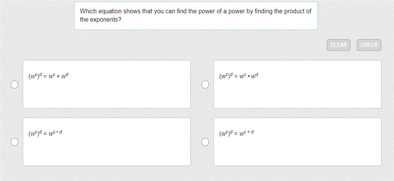 Which equation shows that you can find the power of a power by finding the product-example-1