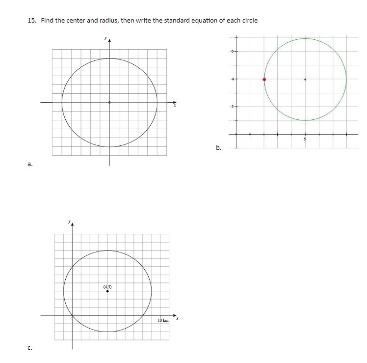 55 Points Find the center and radius, then write the standard equation of each circle-example-1