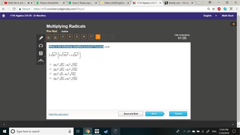 What is the following simplified product? 2√8x^3(10x^4-x√5x^2)-example-1