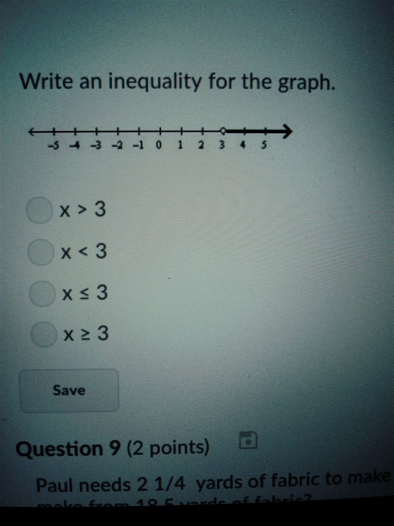 Q. # 8 write an inequality for the graph-example-1