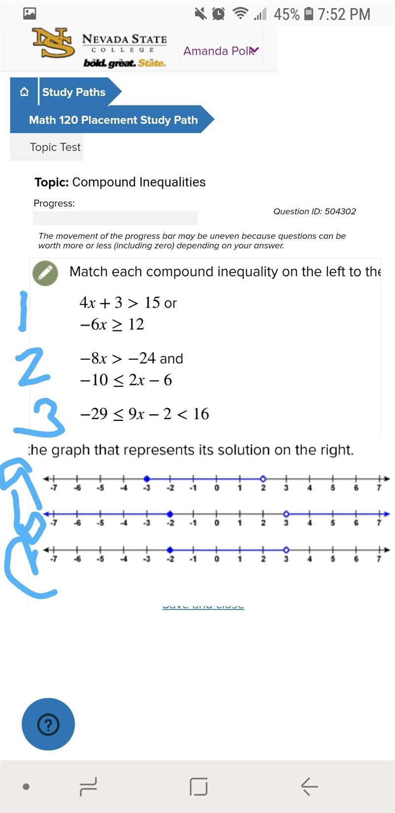 Match each compound inequality to its solution-example-1