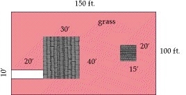 Find the area of grass in this home landscape diagram. A.) 13,300 sq. ft. B.) 13,900 sq-example-1