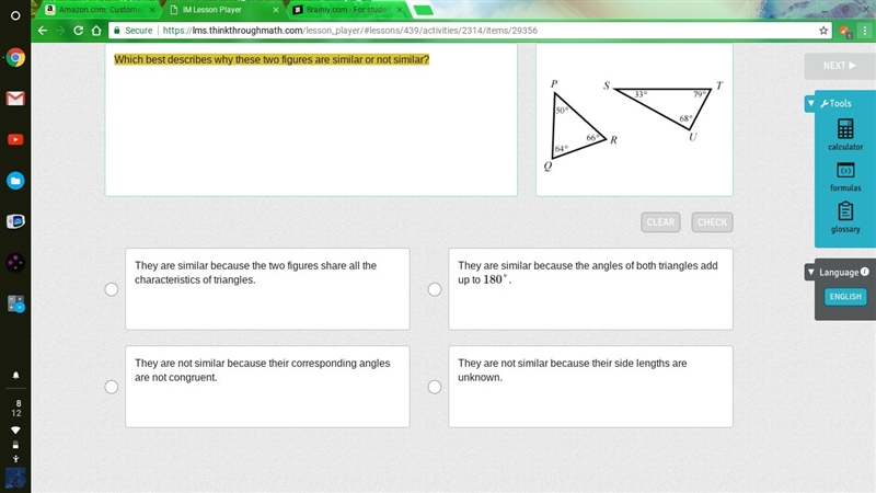 Which best describes why these two figures are similar or not similar?-example-1