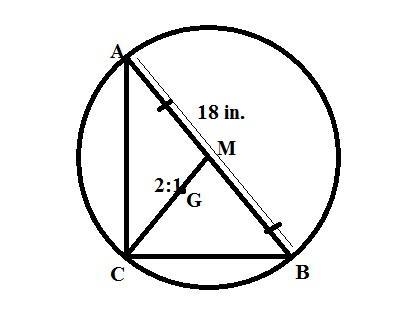 Point G is the centroid of the right △ABC with hypotenuse AB=18 in. Find CG.-example-1