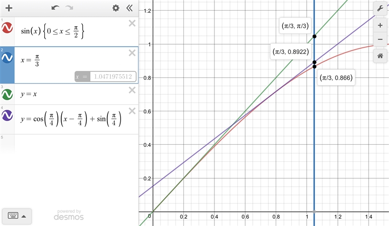 What is the error due to using linear interpolation to estimate the value of sinxsin-example-1