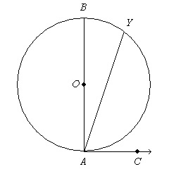 AC is tangent to circle O at A. If mBY= 64 degrees, what is mYAC?-example-1