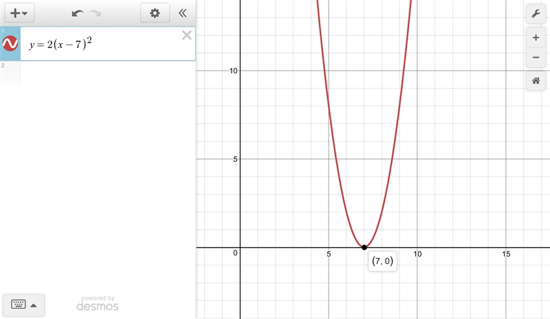 Consider the quadratic equation below Y=2(x-7)^2 A. The equation has one solution-example-1