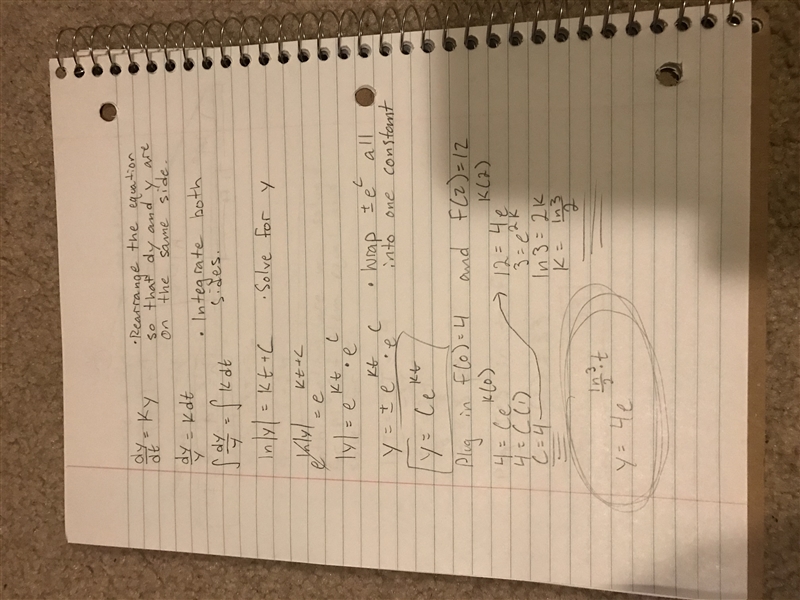 Let y = f(t) be a solution to the differential equation dy/dt = ky, where k is a constant-example-1