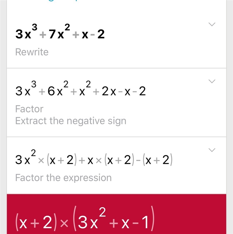 I don't know how to solve.. please show work 3x^3 +7x^2 +x -2-example-1