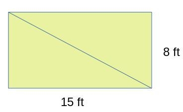 A rectangular garden is 8 feet wide and 15 feet long. A diagonal path cuts through-example-2