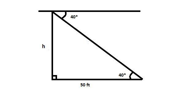 A flagpole is 50 feet from a point on the ground. The angle of depression from the-example-1