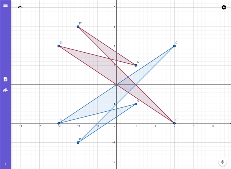 Points A and A' have symmetry with respect to the line two units above, and parallel-example-1