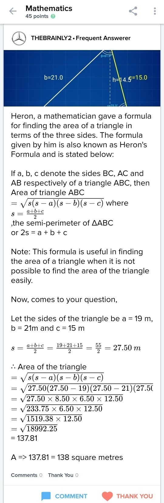 Q7 Q30.) Find the area of the triangle specified below.-example-1