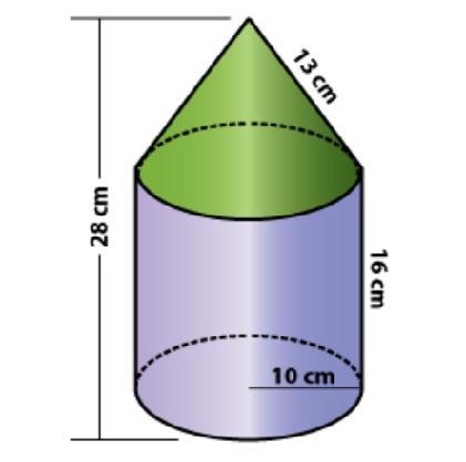 The three-dimensional figure shown consists of a cylinder and a right circular cone-example-1