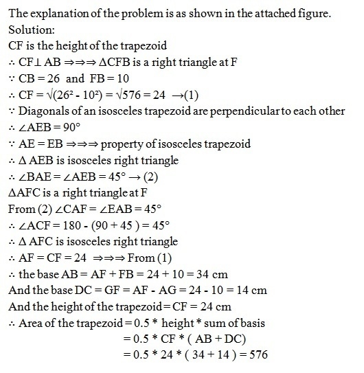 Diagonals of an isosceles trapezoid are perpendicular to each other. The length of-example-2