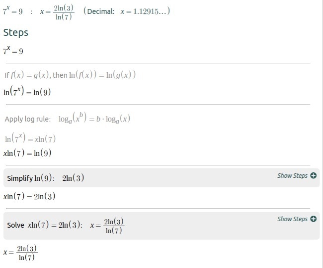 Keisha is solving the equation 7^x = 9. Which shows the first step she should take-example-1