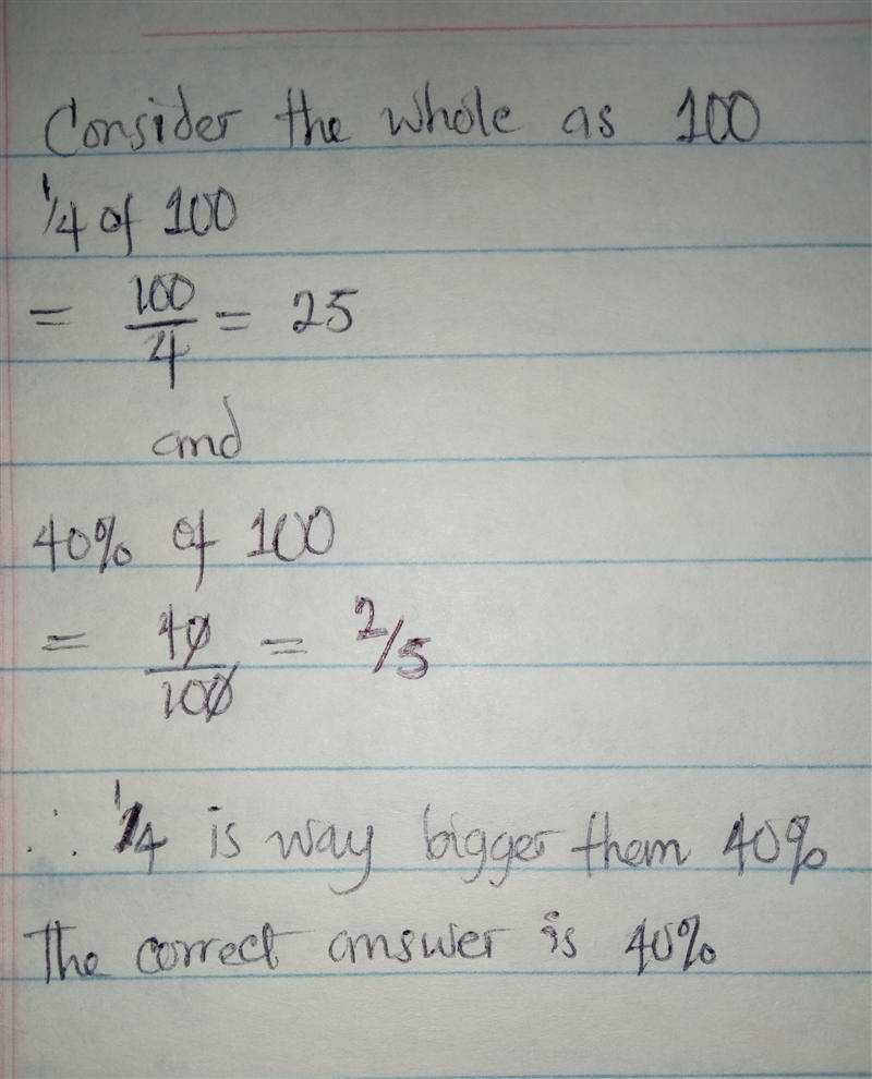 Which one is smaller 40% or 1/4-example-1