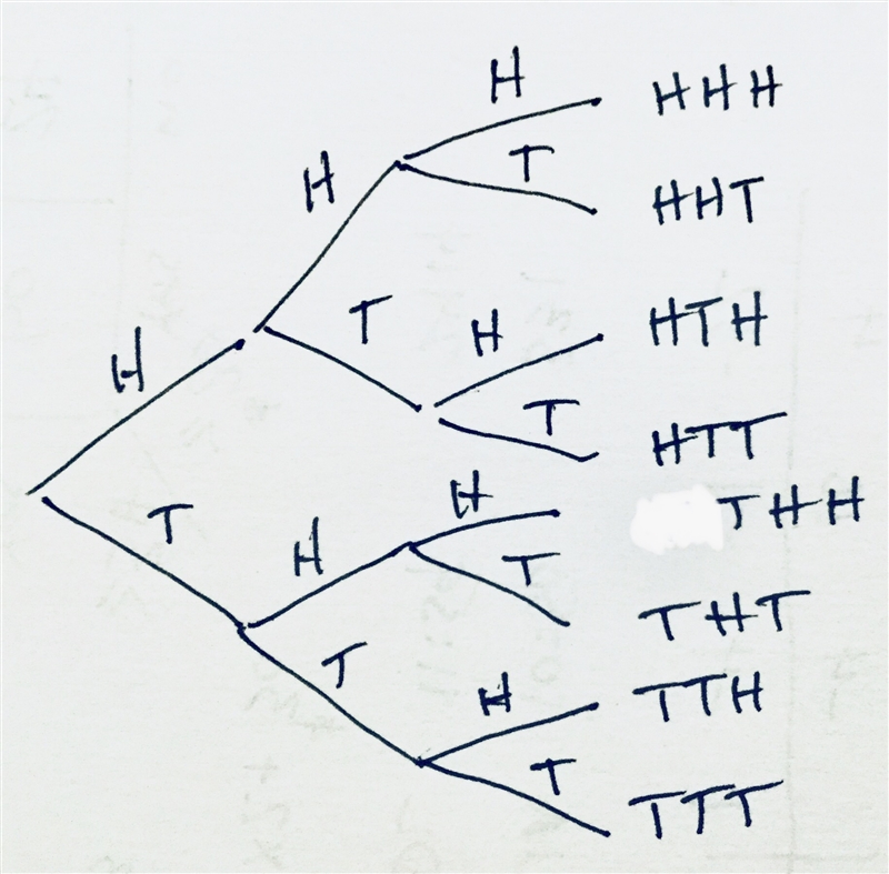 In a probability experiment, a coin is flipped three times. Construct a tree diagram-example-1