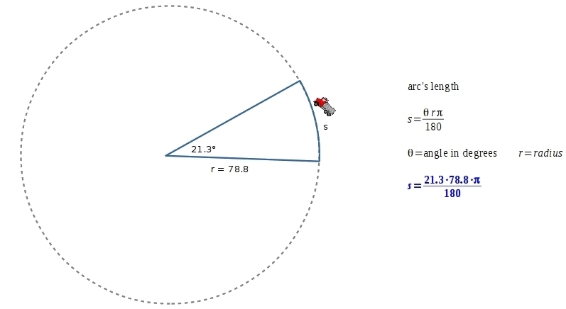 find the distance traveled by a train on a circular track road with radius of 78.8 m-example-1