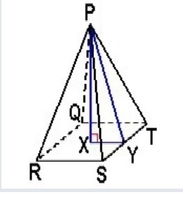 Given a regular square pyramid with RS = 6 and PX = 4, find the following measure-example-1