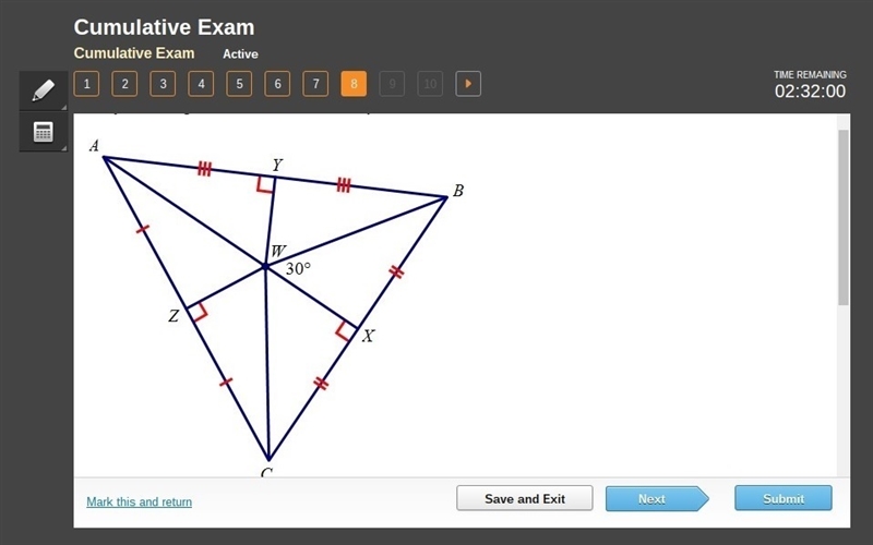 Given that WA = 5x – 8 and WC = 3x + 2, find WB. A. WB = 5 B. WB = 8 C. WB = 10 D-example-1