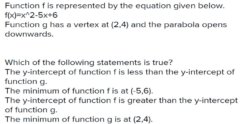 Function f is represented by the equation given below. Function g has a vertex at-example-1