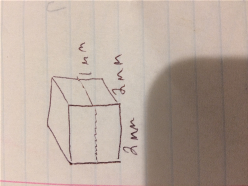 A cube is partically filled to the top with 4 mm3 if the water is 1 mm high, what-example-1