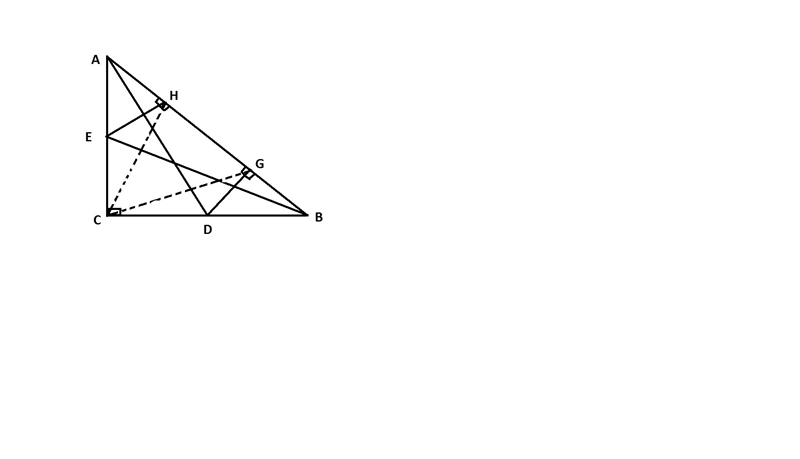 In ΔABC (m∠C = 90°), the points D and E are the points where the angle bisectors of-example-1