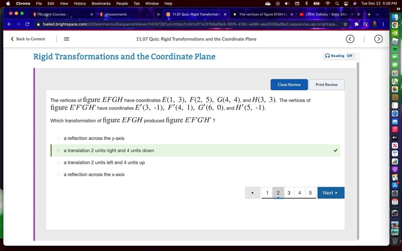 The vertices of figure EFGH have coordinates E(1, 3), F(2, 5), G(4, 4) , and H(3, 3) . The-example-1