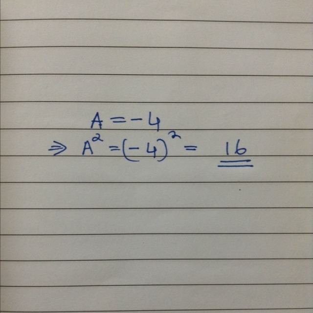 Evaluate A2 for A = -4. a.) -16 b.) -8 c.) 8 d.) 16-example-1