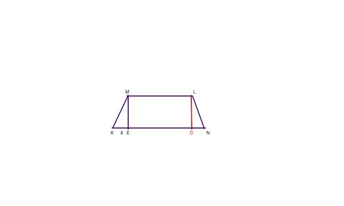 Given: KLMN is a trapezoid m∠N = m∠KML ME ⊥ KN , ME = 3√5 , KE = 8, LM:KN = 3:5 Find-example-1