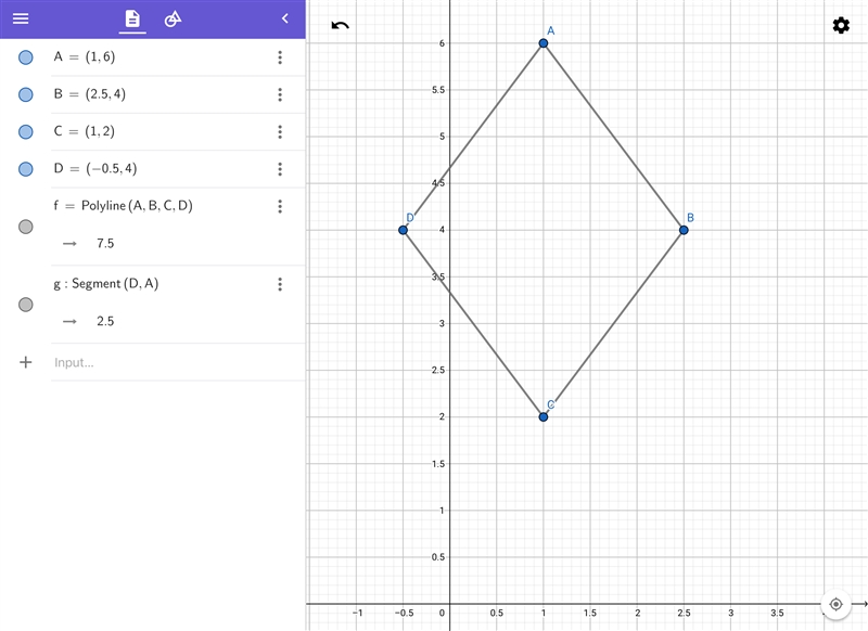 Find the perimeter of a quadrilateral with vertices at G (1, 6), H (2.5, 4), I (1, 2), K-example-1