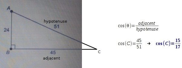 What is the trignometric ration for cos C? ____/____-example-1