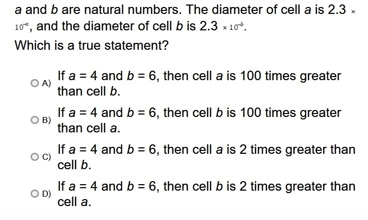 A and b are natural numbers. The diameter of cell a is 2.3 , and the diameter of cell-example-1