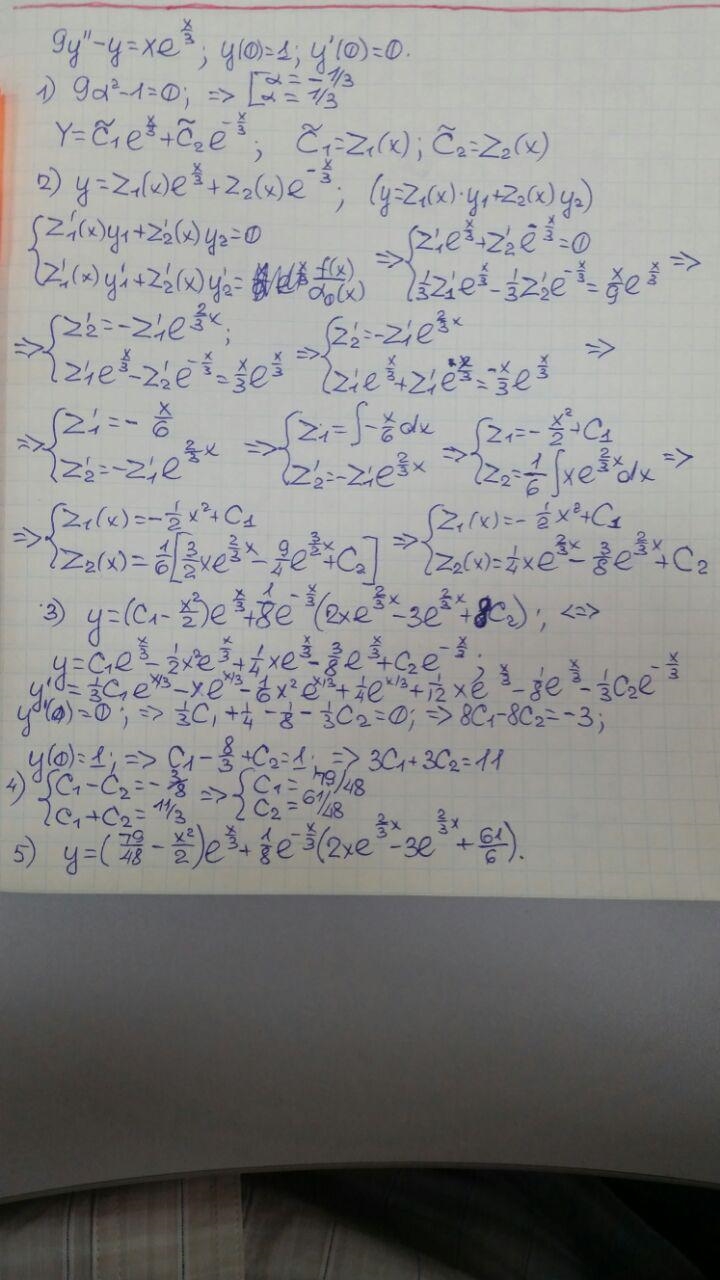 Solve the differential equation by variation of parameters, subject to the initial-example-1