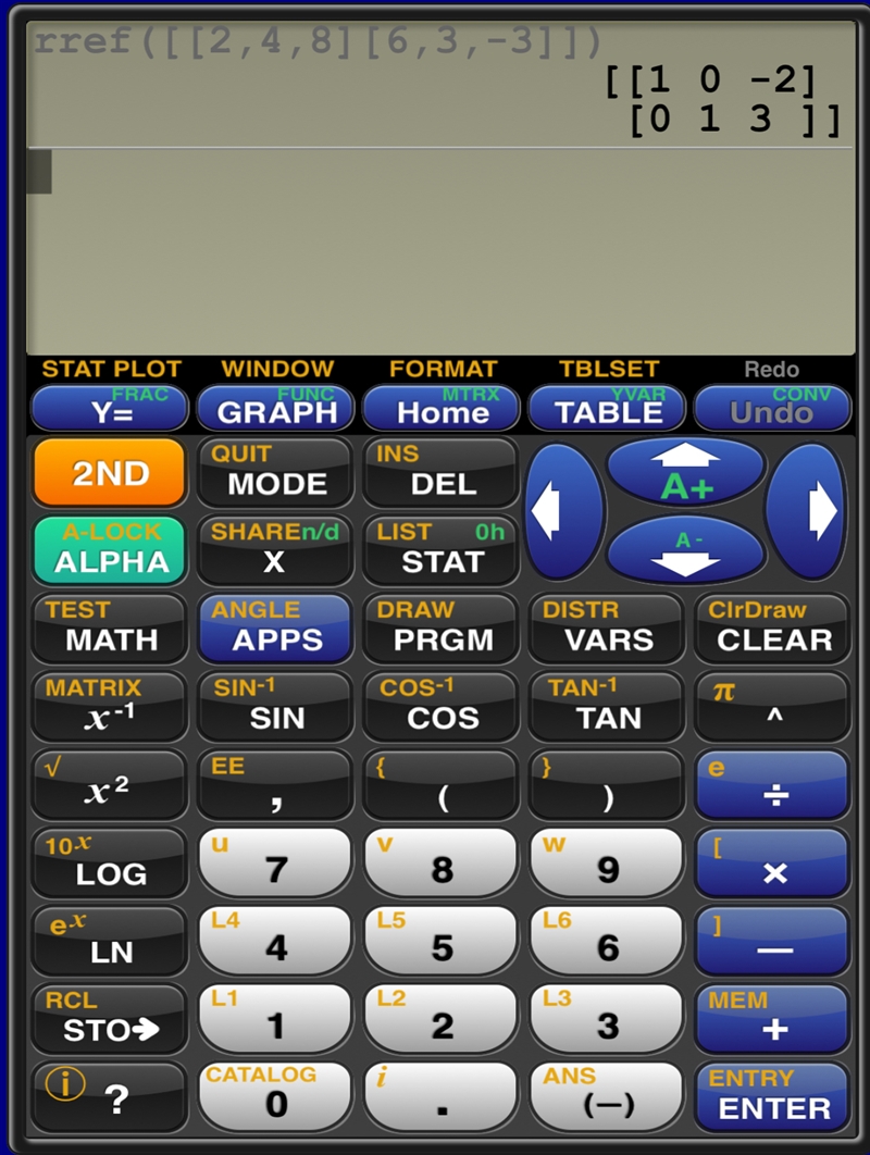 Use the matrix method to solve the system of equations 2x + 4y = 8 and 6x + 3y = -3. The-example-1