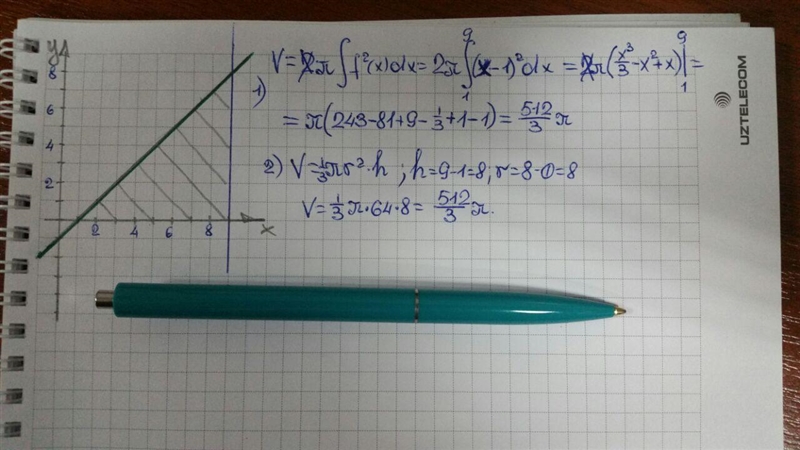 Find the volume v of the solid obtained by rotating the region bounded by the given-example-1