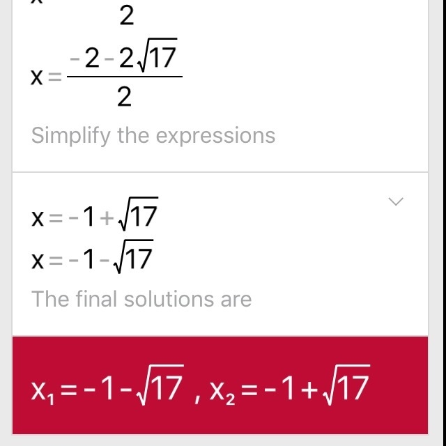 Solve for x in the equation x^2 + 2x + 1 = 17-example-1