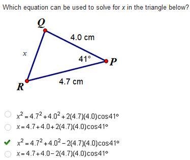 Which equation can be used to solve for x in the triangle below?-example-1