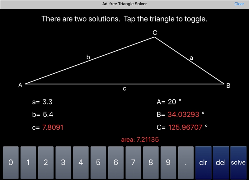 In ∆ABC, c=5.4, a= 3.3 and M less than A =20. What are the possible approximate length-example-2