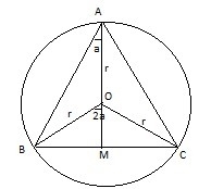 An isosceles triangle with height 10 and base 6 is inscribed in a circle find the-example-1