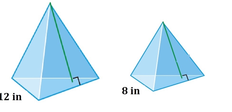 The two triangular pyramids are similar. The smaller pyramid has a volume of 52 inches-example-1