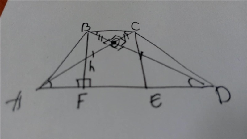 What is the area of an isosceles trapezoid if the length of an altitude is h, and-example-1