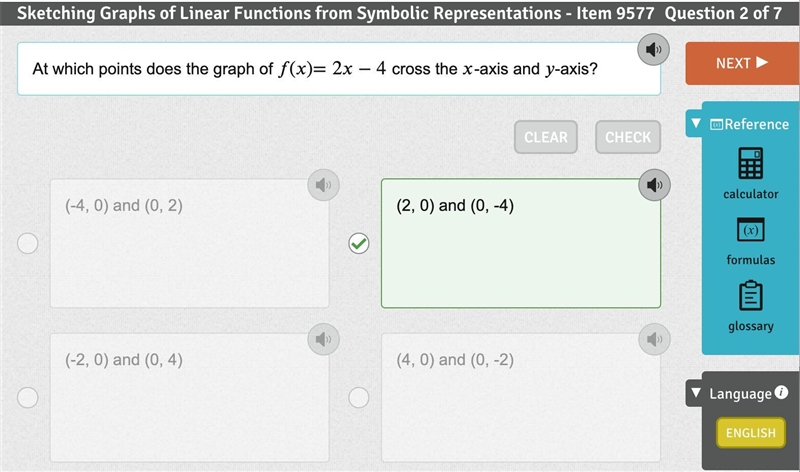 At which points does the graph of f(x)=2x−4 cross the x-axis and y-axis?-example-1