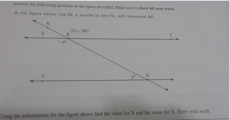 in the figure below line de is parallel to line f g with a transversal AG write and-example-1