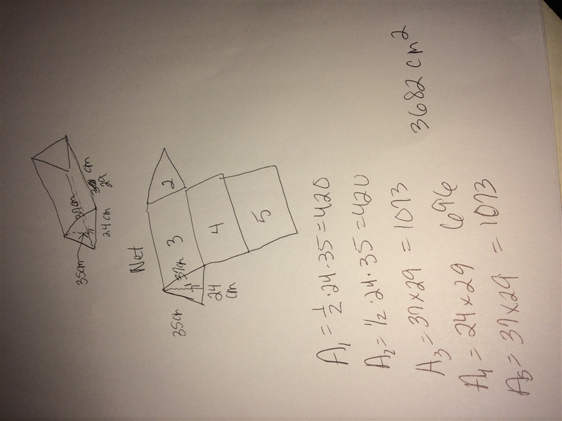 The triangular shaped bases of a prism are 24 cm in length and have a height of 35 cm-example-1