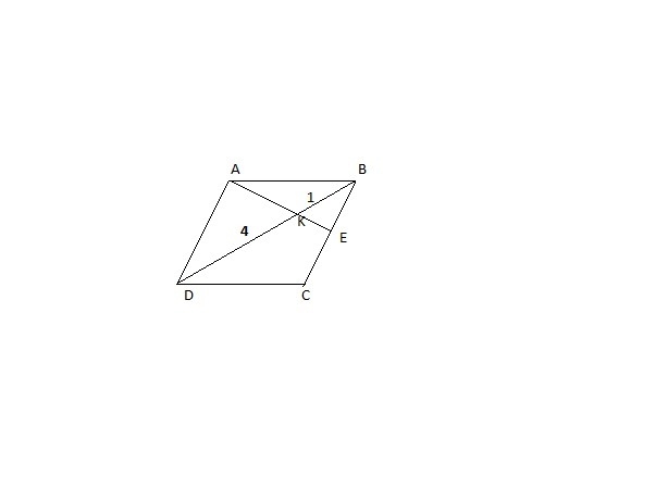 In a parallelogram ABCD point K belongs to diagonal BD so that BK:DK=1:4. If the extension-example-1