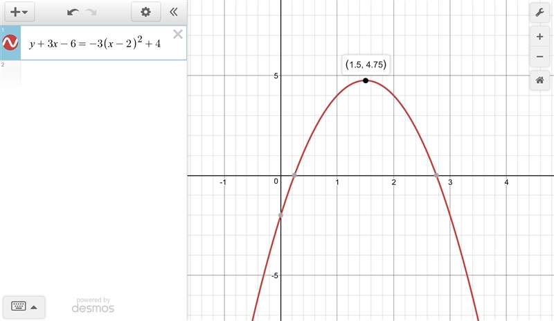 What is the equation of the axis of symmetry of the graph of y+3x-6=-3(x-2)2+4-example-1