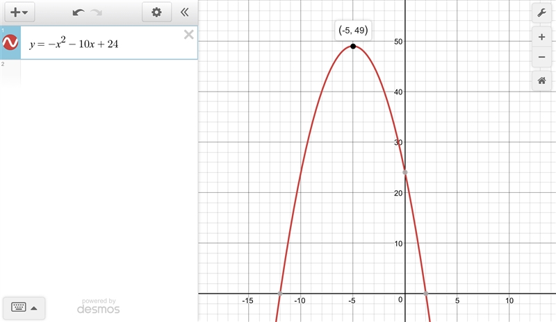 consider the graph of the following quadratic equation. y=-x squared -10x+24. what-example-1